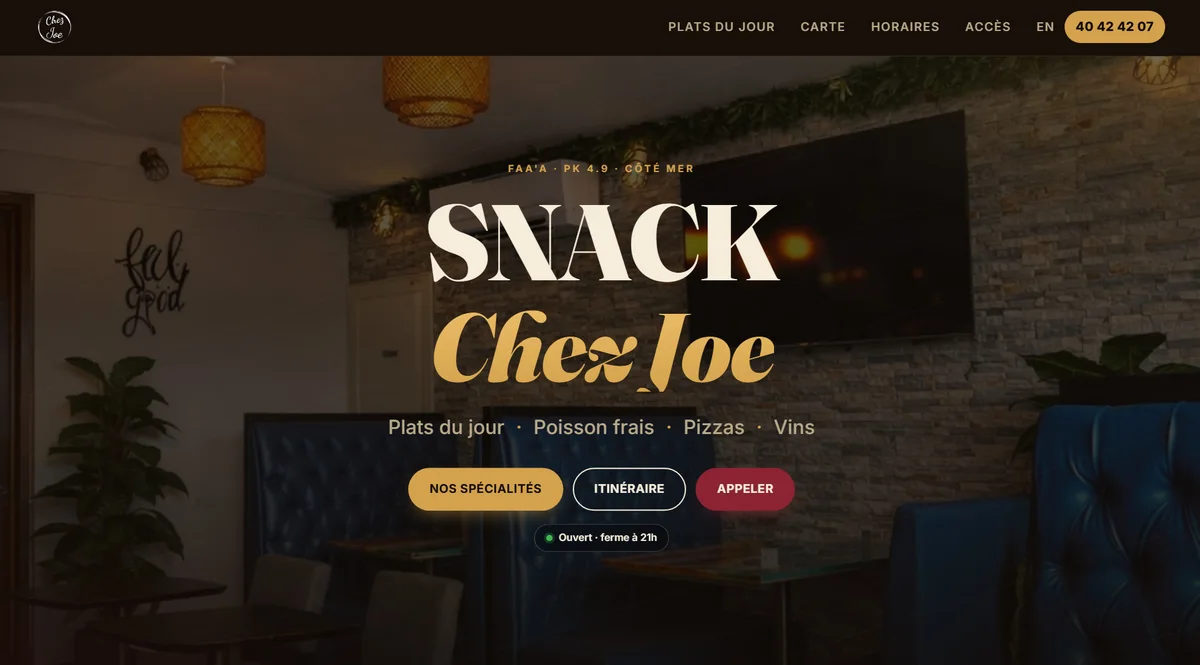 Site web de Snack Chez Joe