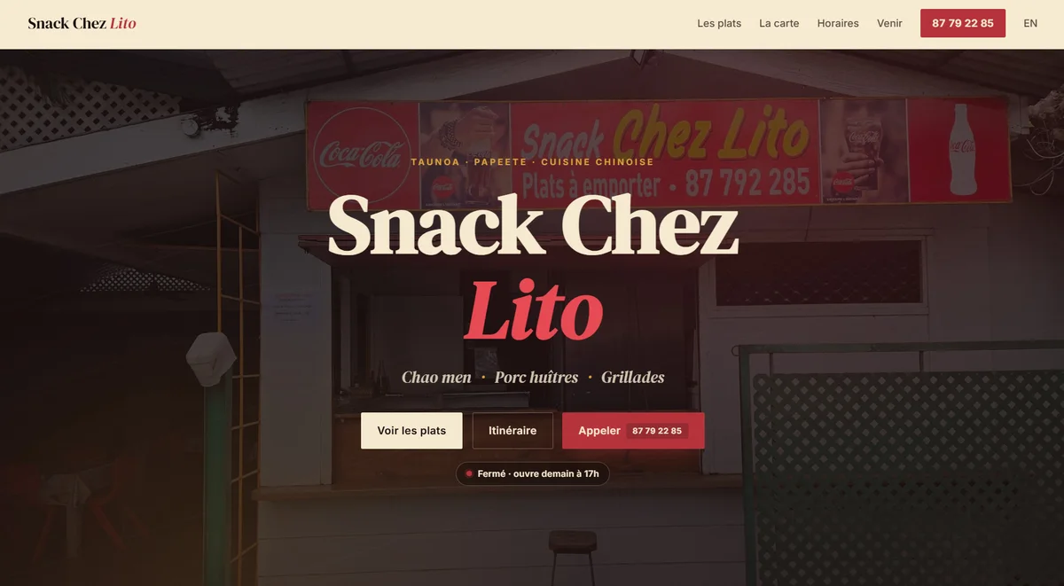 Site web de Snack Chez Lito
